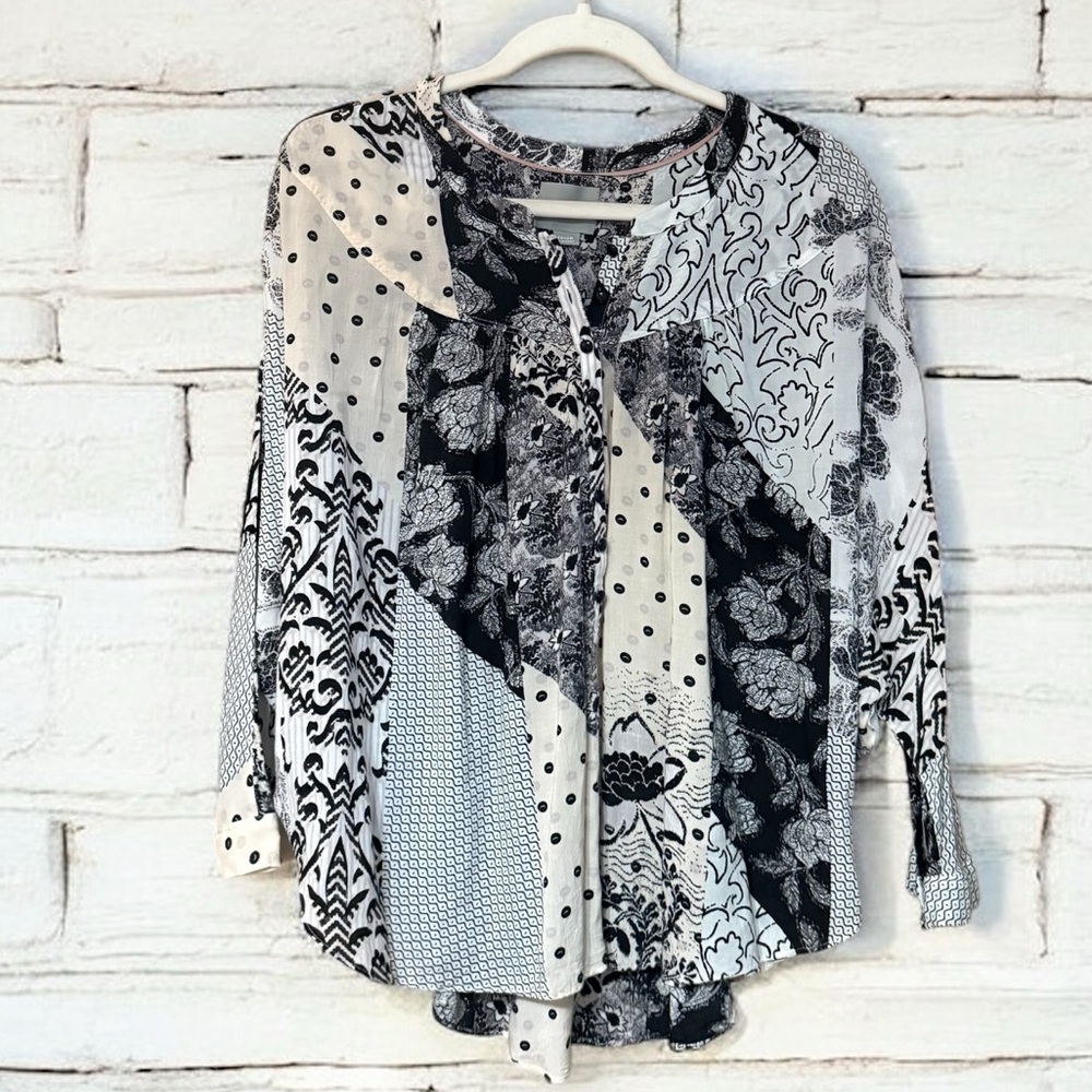 Anthropologie Maeve Linden Patchwork Batwing Sleeve Blouse